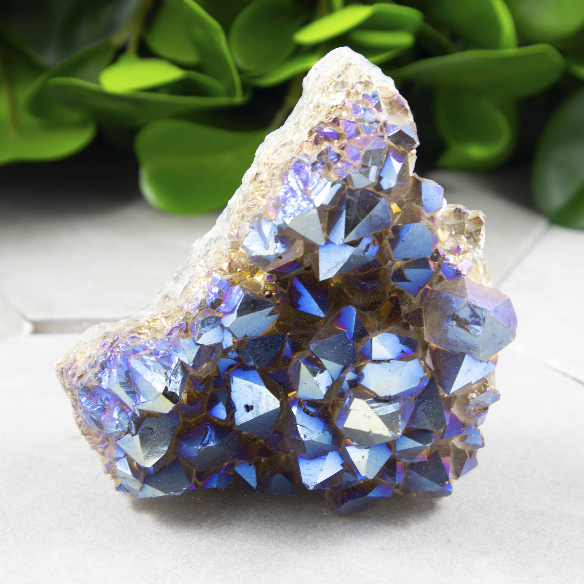 Cobalt Blue Aura Amethyst Crystal Cluster - Sparkle Rock Pop