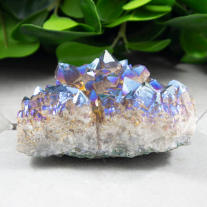 Cobalt Blue Aura Amethyst Crystal Cluster - Sparkle Rock Pop