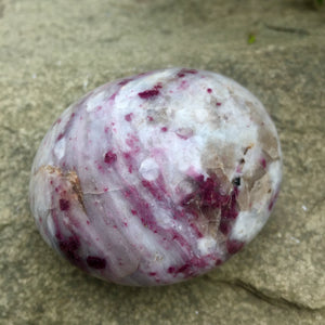 Pink Tourmaline in Quartz Palm Stone - Sparkle Rock Pop