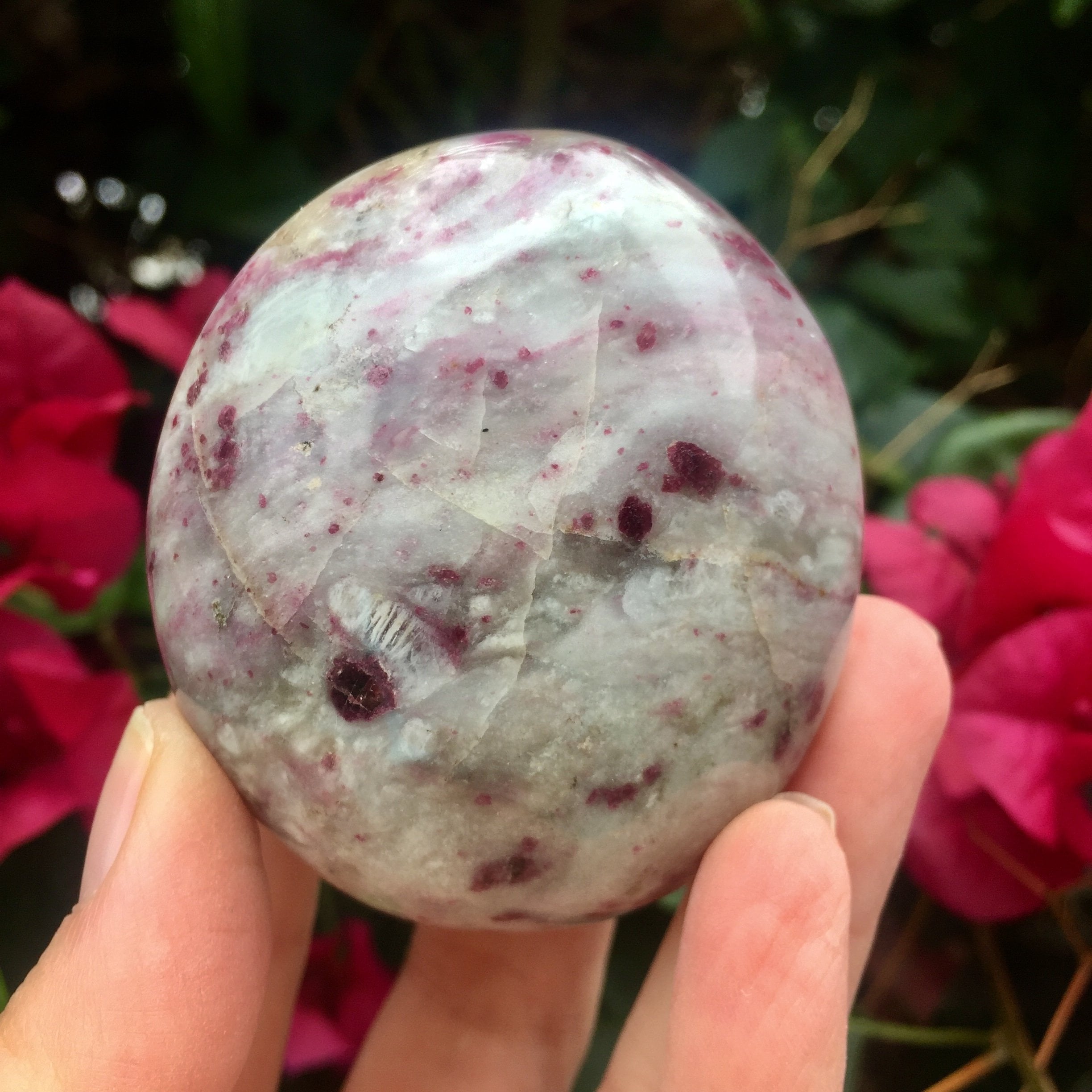 Pink Tourmaline in Quartz Palm Stone - Sparkle Rock Pop