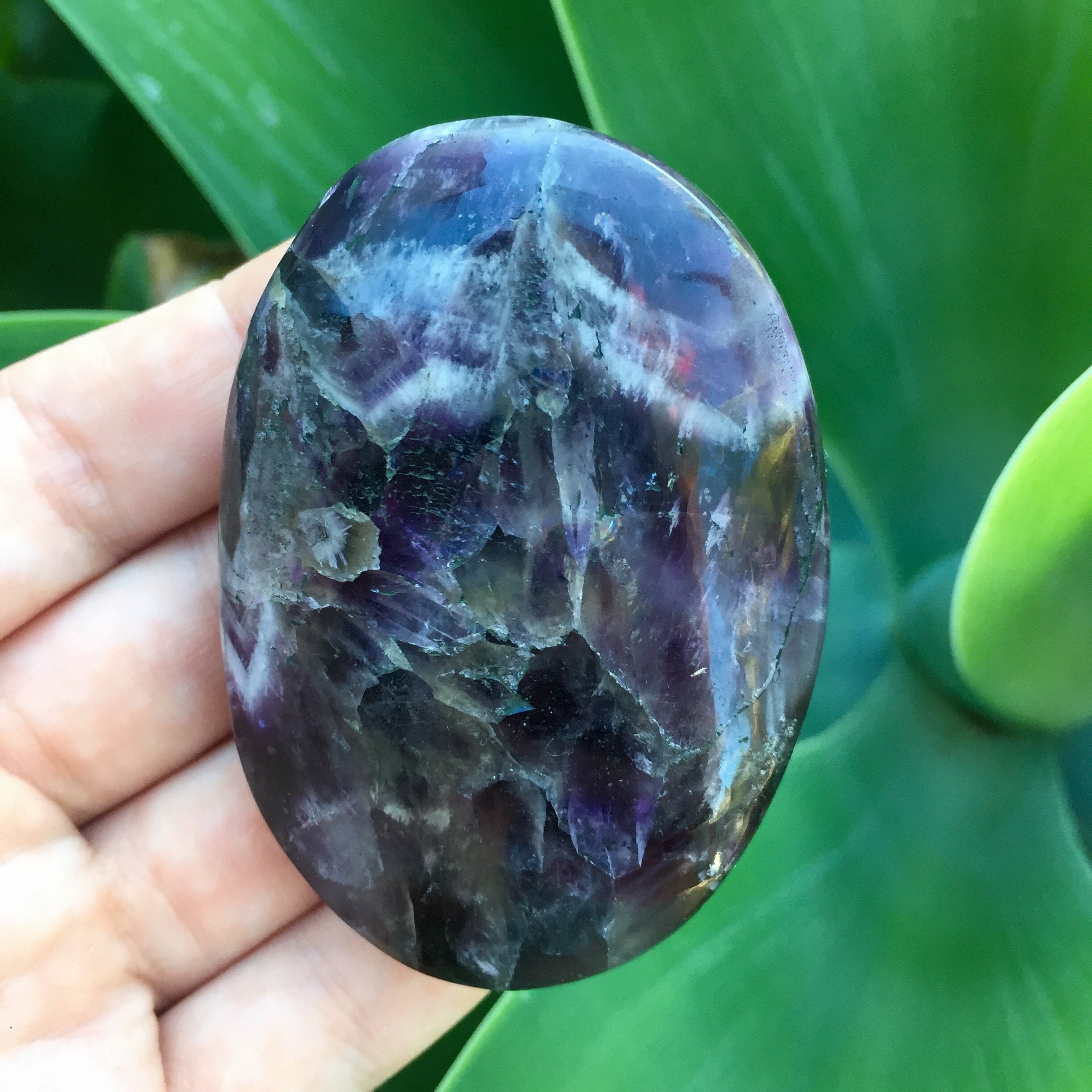 Chevron Amethyst Palm Stone - Sparkle Rock Pop