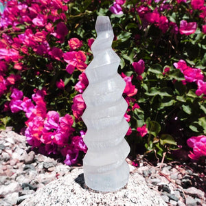 Unicorn Horn Selenite Tower- 6 inches tall - Sparkle Rock Pop