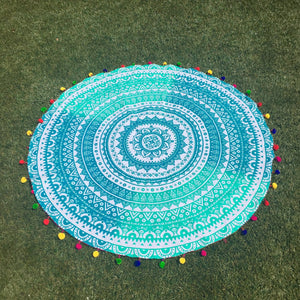 Ombre Mandala Tapestry with Rainbow Pom Poms - Sparkle Rock Pop