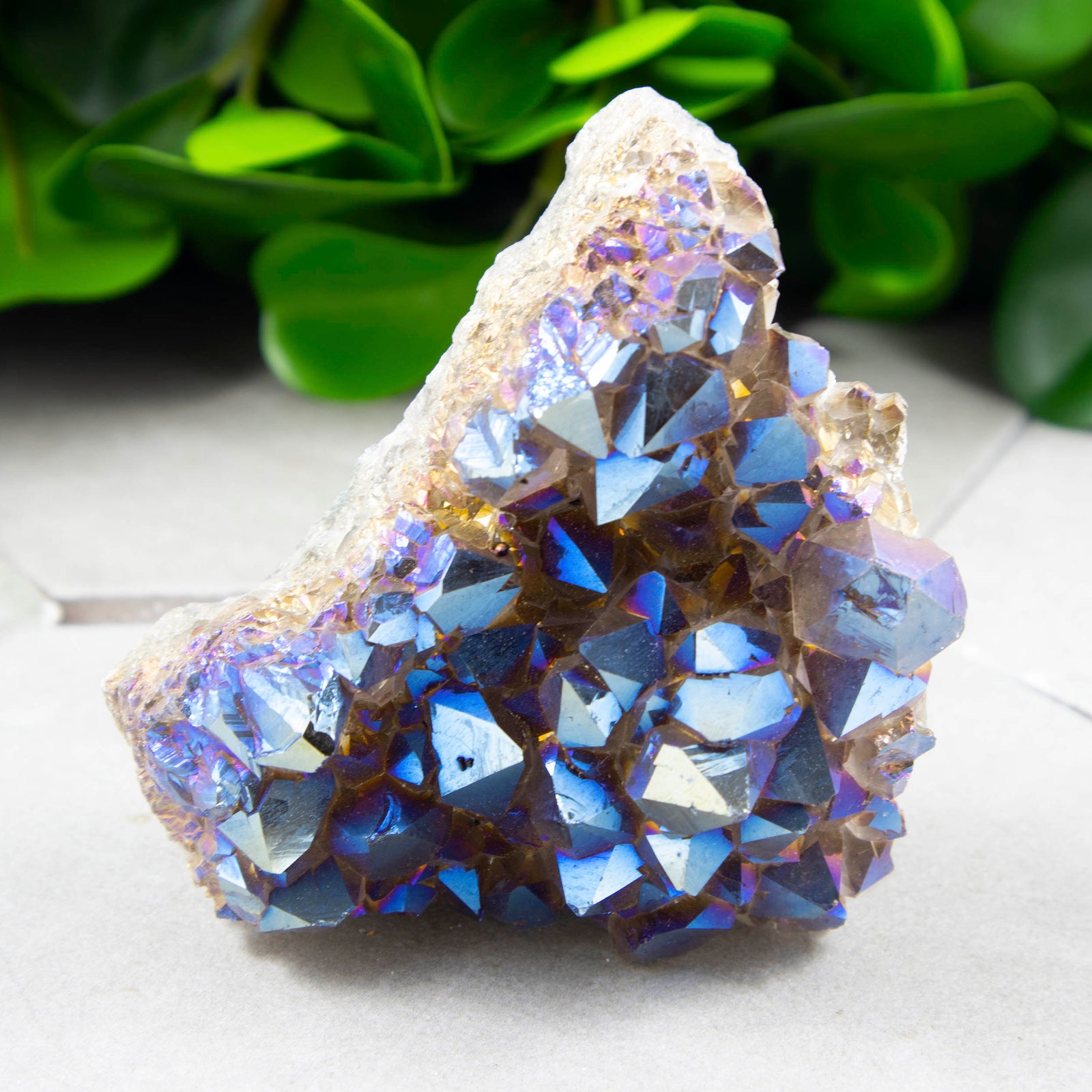 Cobalt Blue Aura Amethyst Crystal Cluster - Sparkle Rock Pop