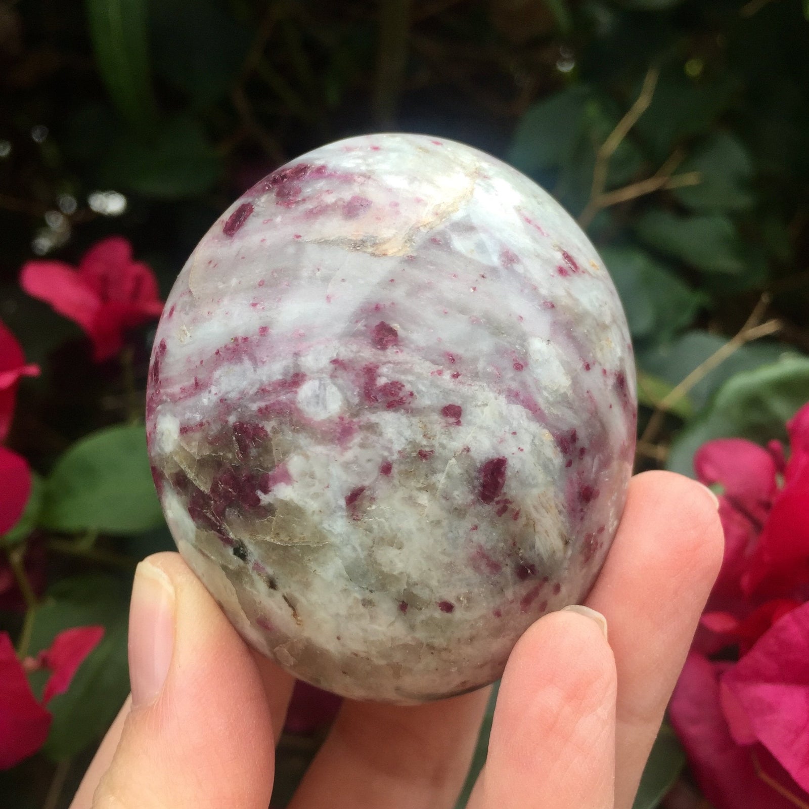 Pink Tourmaline in Quartz Palm Stone - Sparkle Rock Pop