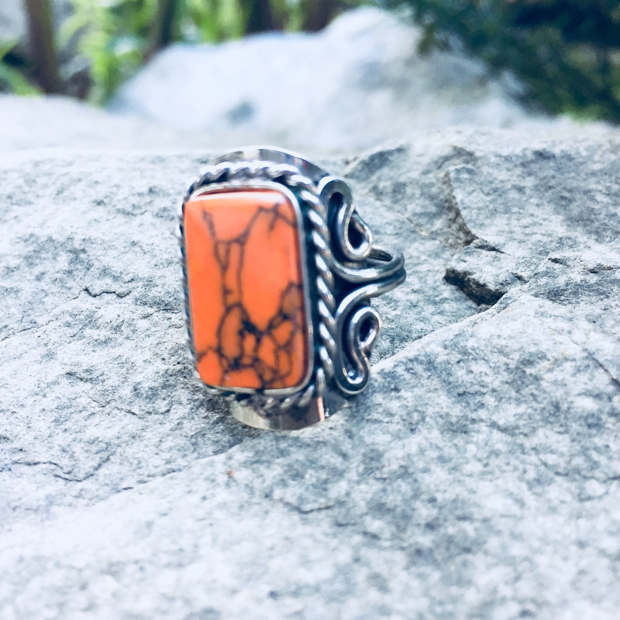 Orange Howlite Crystal Ring - Sparkle Rock Pop