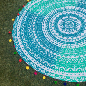 Ombre Mandala Tapestry with Rainbow Pom Poms - Sparkle Rock Pop